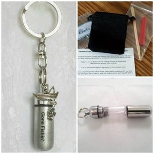 Brushed Silver Gone Fishin' Cremation Urn Keychain